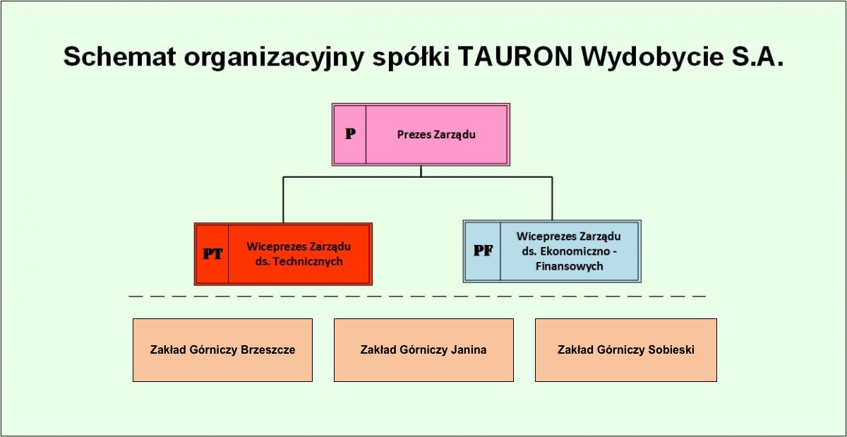 Schemat organizacyjny spółki TAURON WYDOBYCIE S.A.